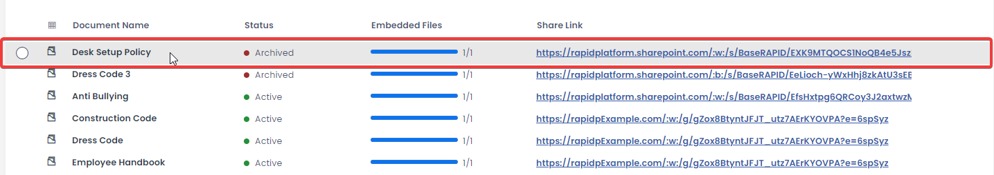 A screenshot that demonstrates how hovering over an item&#39;s row will change the row&#39;s appearance. You can then double click on the grey highlight of a row to open the data table item.